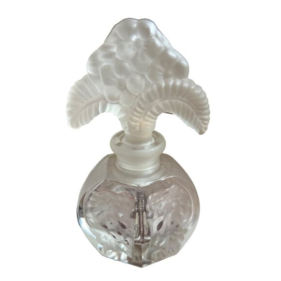 Vintage Lead Crystal Perfume Bottle With Floral Design And Floral Stopper